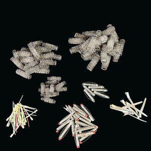 Vintage Lot 60 Wire Brush Mesh Bristle Hair Rollers Curler Metal Clips Perm Rods